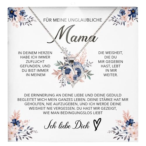 22Feels Liebe Mama Geschenk Damen Schmuck - Silber 925/000 Herz Halskette Frauen - Muttertag Geburtstag Weihnachten Idee Tochter Sohn Mutter Eltern Familie - Karte Premium Licht Etui von 22Feels