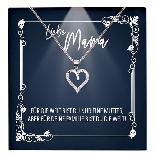 22Feels Liebe Mama Geschenk Damen Schmuck - Silber 925/000 Herz Halskette Frauen - Muttertag Geburtstag Weihnachten Idee Tochter Sohn Mutter Eltern Familie - Karte Premium Licht Etui von 22Feels
