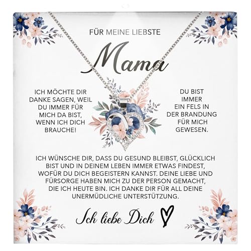 22Feels Liebe Mama Geschenk Damen Schmuck - Silber 925/000 Herz Halskette Frauen - Muttertag Geburtstag Weihnachten Idee Tochter Sohn Mutter Eltern Familie - Karte Premium Licht Etui von 22Feels