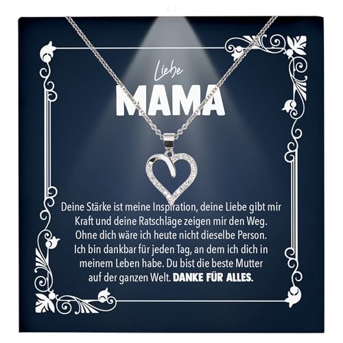 22Feels Liebe Mama Geschenk Damen Schmuck - Silber 925/000 Herz Halskette Frauen - Muttertag Geburtstag Weihnachten Idee Tochter Sohn Mutter Eltern Familie - Karte Premium Licht Etui von 22Feels
