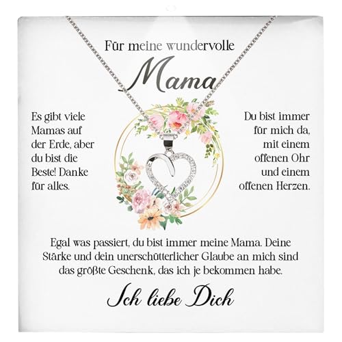 22Feels Liebe Mama Geschenk Damen Schmuck - Silber 925/000 Herz Halskette Frauen - Muttertag Geburtstag Weihnachten Idee Tochter Sohn Mutter Eltern Familie - Karte Premium Licht Etui von 22Feels