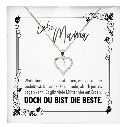 22Feels Liebe Mama Geschenk Damen Schmuck - Silber 925/000 Herz Halskette Frauen - Muttertag Geburtstag Weihnachten Idee Tochter Sohn Mutter Eltern Familie - Karte Premium Licht Etui von 22Feels
