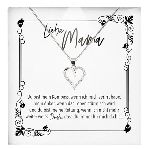 22Feels Liebe Mama Geschenk Damen Schmuck - Silber 925/000 Herz Halskette Frauen - Muttertag Geburtstag Weihnachten Idee Tochter Sohn Mutter Eltern Familie - Karte Premium Licht Etui von 22Feels