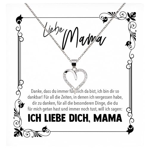 22Feels Liebe Mama Geschenk Geburtstag Muttertag Weihnachten, Mutter Schmuck Set für Frauen - Echt Silber 925 Herz Halskette mit Karte von 22Feels