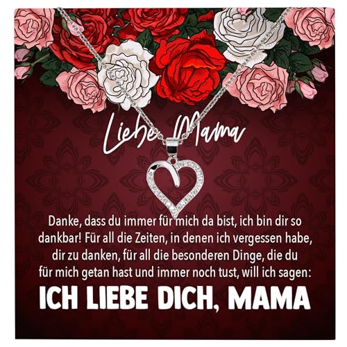 22Feels Liebe Mama Geschenk Geburtstag Muttertag Weihnachten, Mutter Schmuck Set für Frauen - Echt Silber 925 Herz Halskette mit Karte von 22Feels