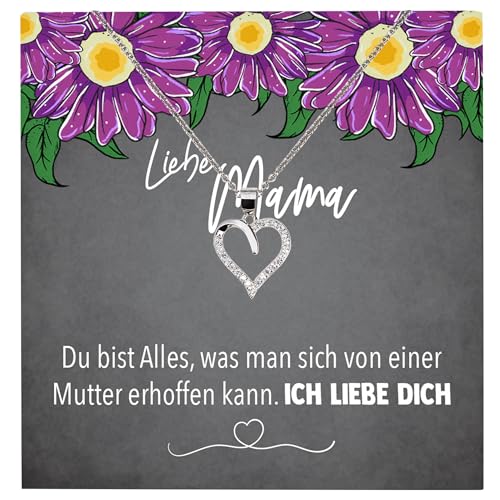 22Feels Liebe Mama Geschenk Geburtstag Muttertag Weihnachten, Mutter Schmuck Set für Frauen - Echt Silber 925 Herz Halskette mit Karte von 22Feels