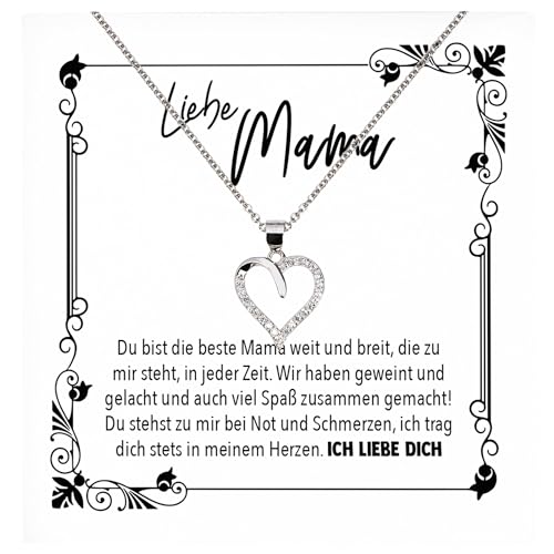 22Feels Liebe Mama Geschenk Geburtstag Muttertag Weihnachten, Mutter Schmuck Set für Frauen - Echt Silber 925 Herz Halskette mit Karte von 22Feels