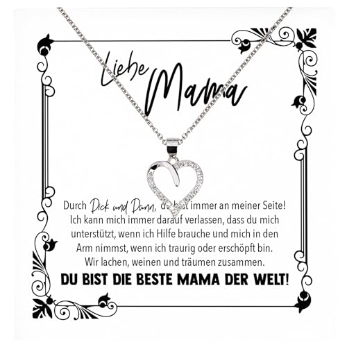 22Feels Liebe Mama Geschenk Geburtstag Muttertag Weihnachten, Mutter Schmuck Set für Frauen - Echt Silber 925 Herz Halskette mit Karte von 22Feels