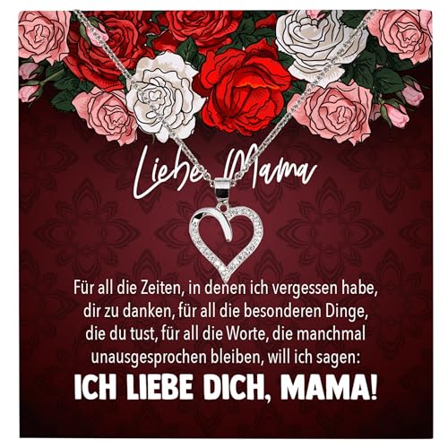 22Feels Liebe Mama Geschenk Geburtstag Muttertag Weihnachten, Mutter Schmuck Set für Frauen - Echt Silber 925 Herz Halskette mit Karte von 22Feels