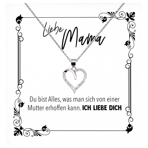 22Feels Liebe Mama Geschenk Geburtstag Muttertag Weihnachten, Mutter Schmuck Set für Frauen - Echt Silber 925 Herz Halskette mit Karte von 22Feels