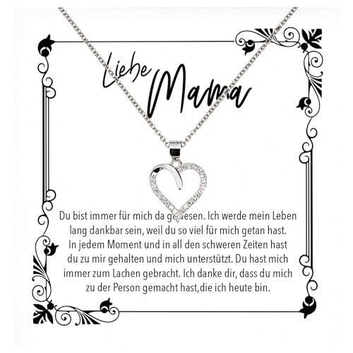 22Feels Liebe Mama Geschenk Geburtstag Muttertag Weihnachten, Mutter Schmuck Set für Frauen - Echt Silber 925 Herz Halskette mit Karte von 22Feels