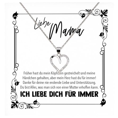 22Feels Liebe Mama Geschenk Geburtstag Muttertag Weihnachten, Mutter Schmuck Set für Frauen - Echt Silber 925 Herz Halskette mit Karte von 22Feels