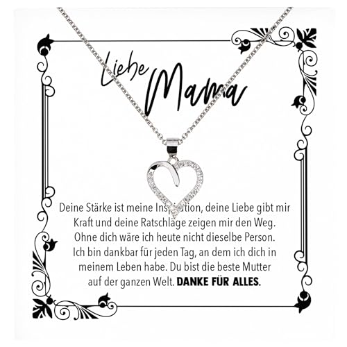 22Feels Liebe Mama Geschenk Geburtstag Muttertag Weihnachten, Mutter Schmuck Set für Frauen - Echt Silber 925 Herz Halskette mit Karte von 22Feels