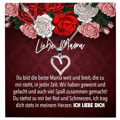 22Feels Liebe Mama Geschenk Geburtstag Muttertag Weihnachten, Mutter Schmuck Set für Frauen - Echt Silber 925 Herz Halskette mit Karte von 22Feels