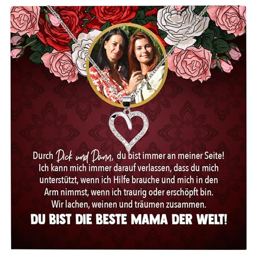 22Feels Liebe Mama Geschenk Silber Schmuck Personalisiert Foto Muttertag Geburtstag Frauen Halskette Personalisisierbar Karte Herz Collier Weihnachten von 22Feels