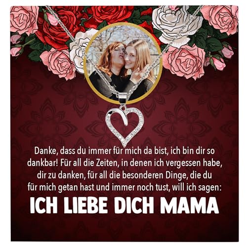 22Feels Liebe Mama Geschenk Silber Schmuck Personalisiert Foto Muttertag Geburtstag Frauen Halskette Personalisisierbar Karte Herz Collier Weihnachten von 22Feels