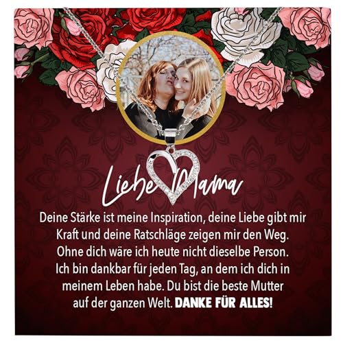 22Feels Liebe Mama Geschenk Silber Schmuck Personalisiert Foto Muttertag Geburtstag Frauen Halskette Personalisisierbar Karte Herz Collier Weihnachten von 22Feels