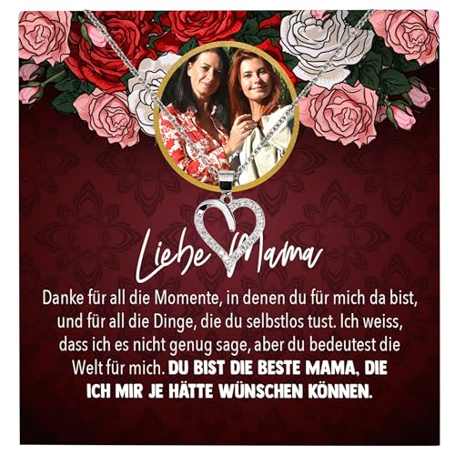 22Feels Liebe Mama Geschenk Silber Schmuck Personalisiert Foto Muttertag Geburtstag Frauen Halskette Personalisisierbar Karte Herz Collier Weihnachten von 22Feels