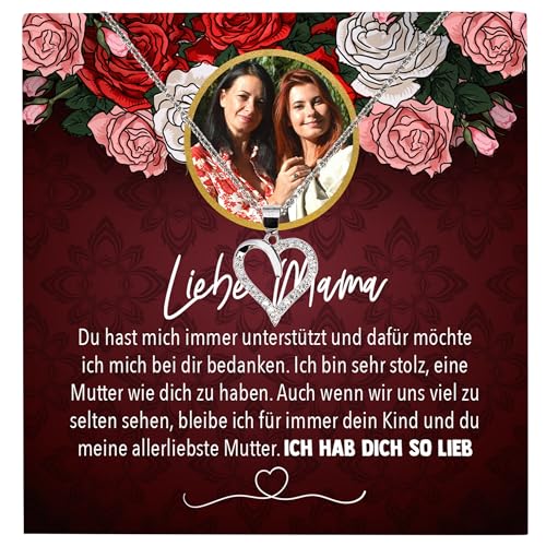 22Feels Liebe Mama Geschenk Silber Schmuck Personalisiert Foto Muttertag Geburtstag Frauen Halskette Personalisisierbar Karte Herz Collier Weihnachten von 22Feels