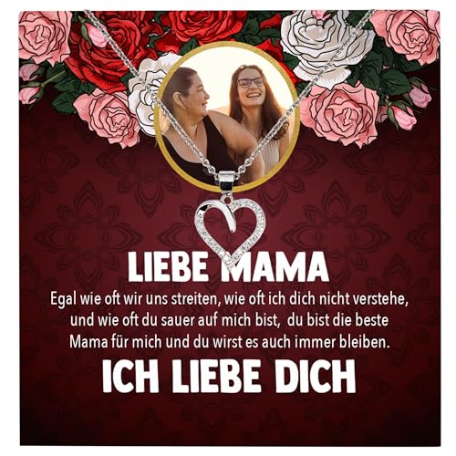 22Feels Liebe Mama Geschenk Silber Schmuck Personalisiert Foto Muttertag Geburtstag Frauen Halskette Personalisisierbar Karte Herz Collier Weihnachten von 22Feels