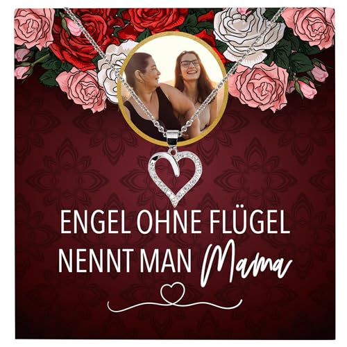 22Feels Liebe Mama Geschenk Silber Schmuck Personalisiert Foto Muttertag Geburtstag Frauen Halskette Personalisisierbar Karte Herz Collier Weihnachten von 22Feels