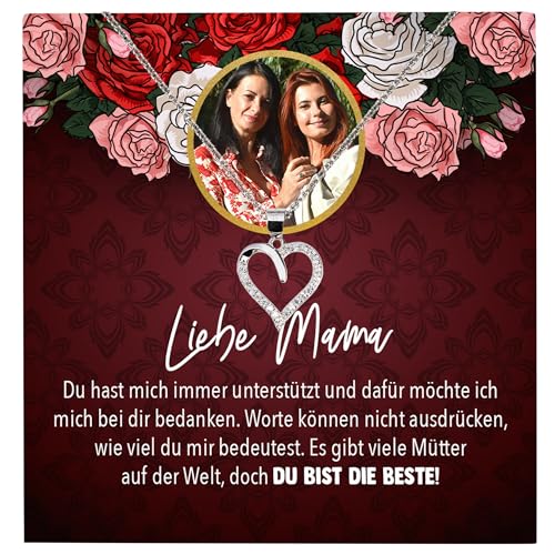 22Feels Liebe Mama Geschenk Silber Schmuck Personalisiert Foto Muttertag Geburtstag Frauen Halskette Personalisisierbar Karte Herz Collier Weihnachten von 22Feels