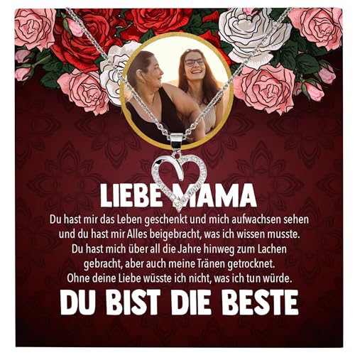 22Feels Liebe Mama Geschenk Silber Schmuck Personalisiert Foto Muttertag Geburtstag Frauen Halskette Personalisisierbar Karte Herz Collier Weihnachten von 22Feels