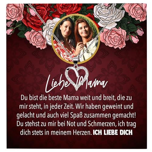 22Feels Liebe Mama Geschenk Silber Schmuck Personalisiert Foto Muttertag Geburtstag Frauen Halskette Personalisisierbar Karte Herz Collier Weihnachten von 22Feels