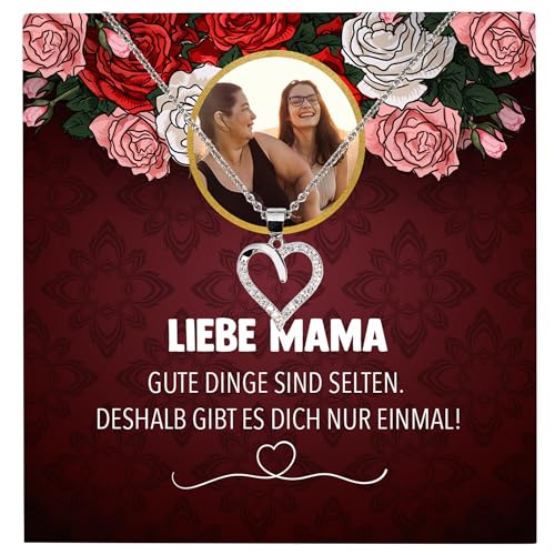 22Feels Liebe Mama Geschenk Silber Schmuck Personalisiert Foto Muttertag Geburtstag Frauen Halskette Personalisisierbar Karte Herz Collier Weihnachten von 22Feels