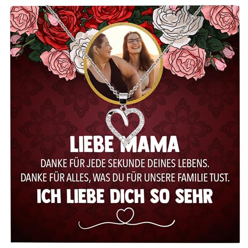 22Feels Liebe Mama Geschenk Silber Schmuck Personalisiert Foto Muttertag Geburtstag Frauen Halskette Personalisisierbar Karte Herz Collier Weihnachten von 22Feels