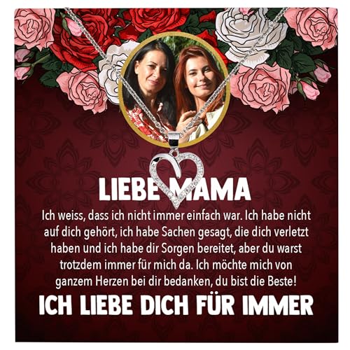 22Feels Liebe Mama Geschenk Silber Schmuck Personalisiert Foto Muttertag Geburtstag Frauen Halskette Personalisisierbar Karte Herz Collier Weihnachten von 22Feels