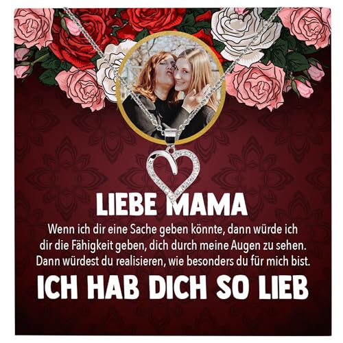 22Feels Liebe Mama Geschenk Silber Schmuck Personalisiert Foto Muttertag Geburtstag Frauen Halskette Personalisisierbar Karte Herz Collier Weihnachten von 22Feels