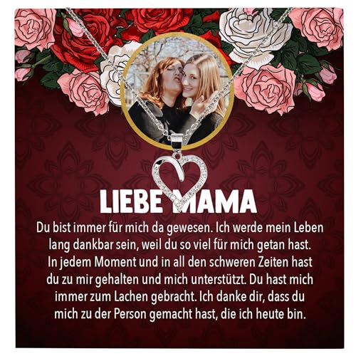 22Feels Liebe Mama Geschenk Silber Schmuck Personalisiert Foto Muttertag Geburtstag Frauen Halskette Personalisisierbar Karte Herz Collier Weihnachten von 22Feels