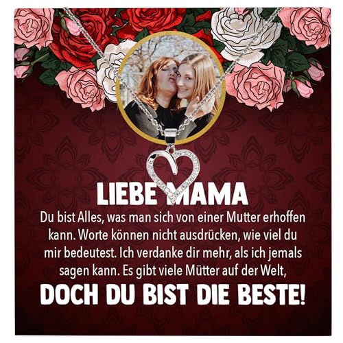 22Feels Liebe Mama Geschenk Silber Schmuck Personalisiert Foto Muttertag Geburtstag Frauen Halskette Personalisisierbar Karte Herz Collier Weihnachten von 22Feels