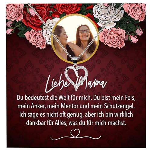 22Feels Liebe Mama Geschenk Silber Schmuck Personalisiert Foto Muttertag Geburtstag Frauen Halskette Personalisisierbar Karte Herz Collier Weihnachten von 22Feels