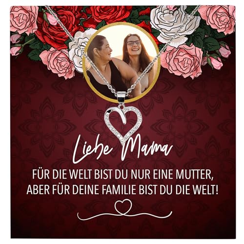 22Feels Liebe Mama Geschenk Silber Schmuck Personalisiert Foto Muttertag Geburtstag Frauen Halskette Personalisisierbar Karte Herz Collier Weihnachten von 22Feels