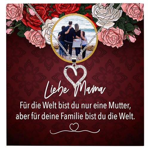 22Feels Liebe Mama Geschenk Silber Schmuck Personalisiert Foto Muttertag Geburtstag Frauen Halskette Personalisisierbar Karte Herz Collier Weihnachten von 22Feels