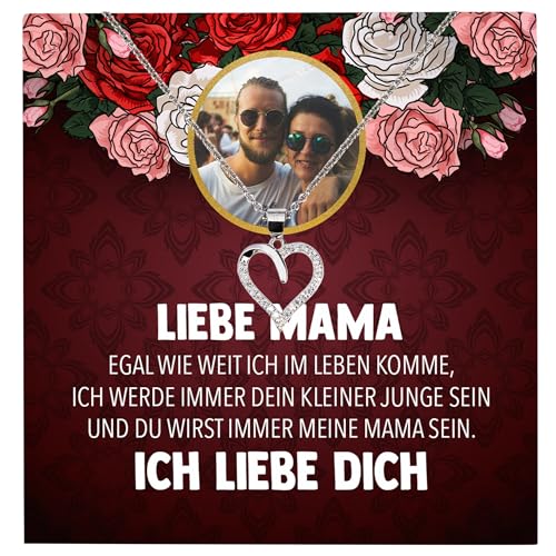 22Feels Liebe Mama Geschenk von Sohn Silber Schmuck Personalisiert Foto Muttertag Geburtstag Frauen Halskette Personalisisierbar Karte Herz Collier Weihnachten von 22Feels