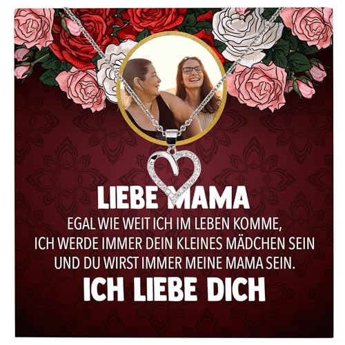 22Feels Liebe Mama Geschenk von Sohn Silber Schmuck Personalisiert Foto Muttertag Geburtstag Frauen Halskette Personalisisierbar Karte Herz Collier Weihnachten von 22Feels