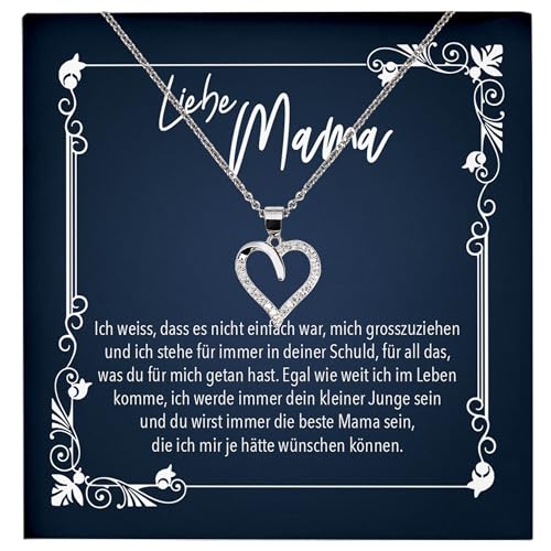 22Feels Liebe Mama Geschenk von Sohn zum Geburtstag und Muttertag, Mutter Schmuck Set für Frauen - Echt Silber 925 Herz Halskette mit Karte von 22Feels