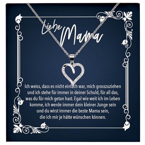 22Feels Liebe Mama Geschenk von Sohn zum Geburtstag und Muttertag, Mutter Schmuck Set für Frauen - Echt Silber 925 Herz Halskette mit Karte von 22Feels