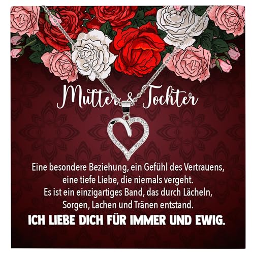 22Feels Liebe Mama Geschenk von Tochter zum Geburtstag und Muttertag, Mutter Schmuck Set für Frauen - Echt Silber 925 Herz Halskette mit Karte von 22Feels