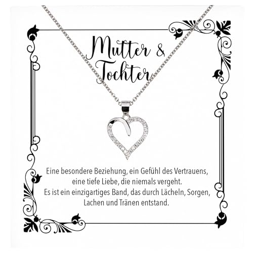 22Feels Liebe Mama Geschenk von Tochter zum Geburtstag und Muttertag, Mutter Schmuck Set für Frauen - Echt Silber 925 Herz Halskette mit Karte von 22Feels