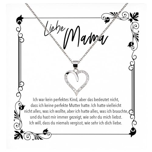 22Feels Liebe Mama Geschenk zum Geburtstag Muttertag, Mutter Schmuck Set für Frauen - Echt Silber 925 Herz Halskette mit Karte von 22Feels