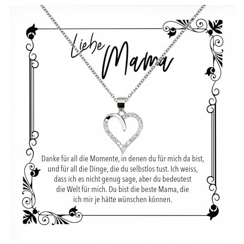 22Feels Liebe Mama Geschenk zum Geburtstag Muttertag, Mutter Schmuck Set für Frauen - Echt Silber 925 Herz Halskette mit Karte von 22Feels