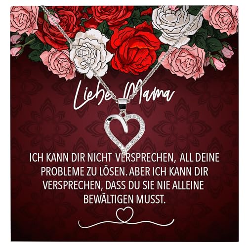 22Feels Liebe Mama Geschenk zum Geburtstag Muttertag, Mutter Schmuck Set für Frauen - Echt Silber 925 Herz Halskette mit Karte von 22Feels