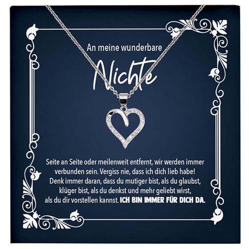 22Feels Liebe Nichte Geschenk von Tante 18. Geburtstag, Weihnachten, Abschluss, Schmuck Set für Mädchen und Frauen - Echt Silber 925 Herz Halskette mit Karte von 22Feels