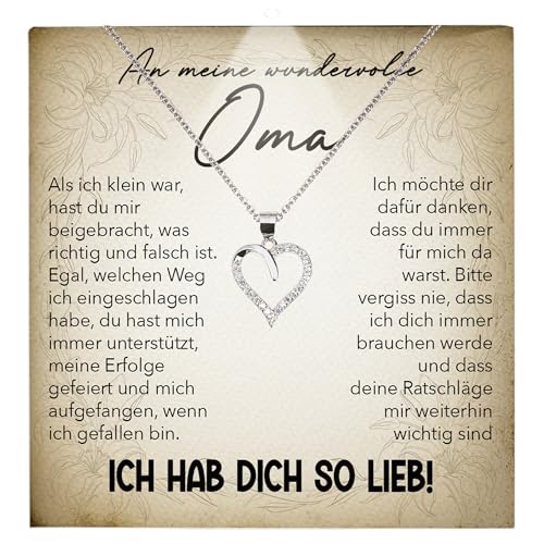 22Feels Liebe Oma Geschenk Grossmutter Frauen Schmuck - Silber 925/000 Herz Halskette Damen Collier - Weihnachten Geburtstag Muttertag Grosseltern - Karte Premium LED Licht Etui von 22Feels