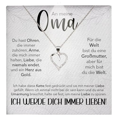 22Feels Liebe Oma Geschenk Grossmutter Frauen Schmuck - Silber 925/000 Herz Halskette Damen Collier - Weihnachten Geburtstag Muttertag Grosseltern - Karte Premium LED Licht Etui von 22Feels