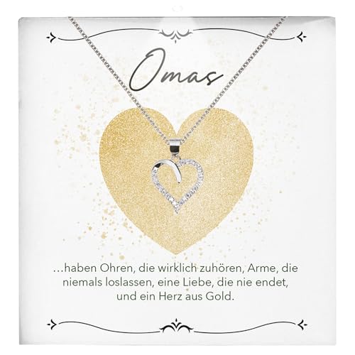 22Feels Liebe Oma Geschenk Grossmutter Frauen Schmuck - Silber 925/000 Herz Halskette Damen Collier - Weihnachten Geburtstag Muttertag Grosseltern - Karte Premium LED Licht Etui von 22Feels